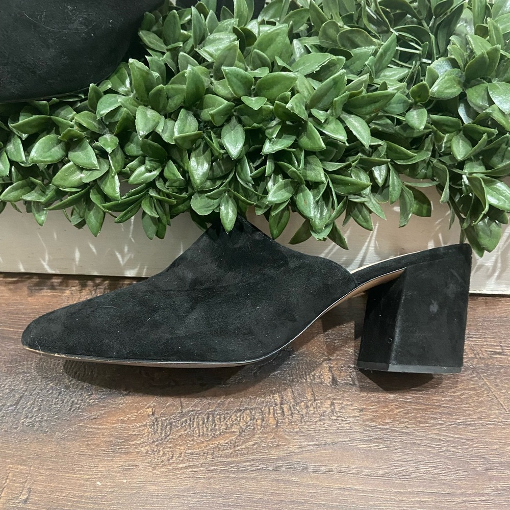J Crew Sophie Black Suede Block Heel Mule Size 9.5